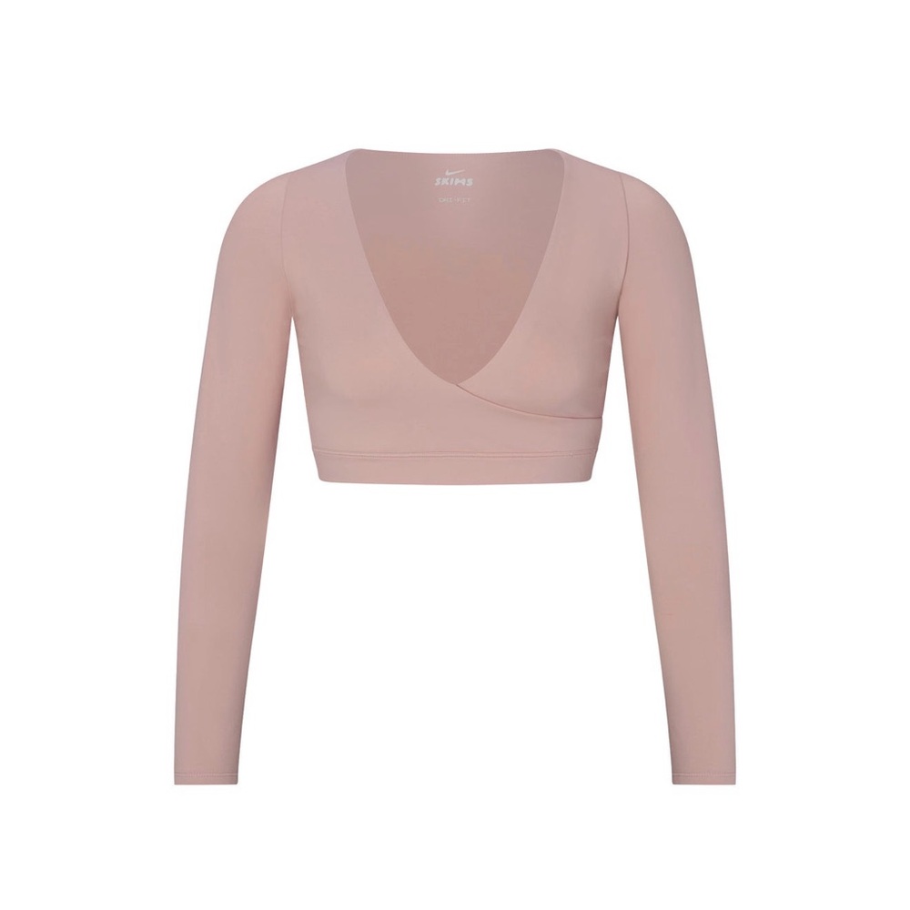 Nike Skims Matte Wrap Long Sleeve Cropped Top Himalayan pink S NWT